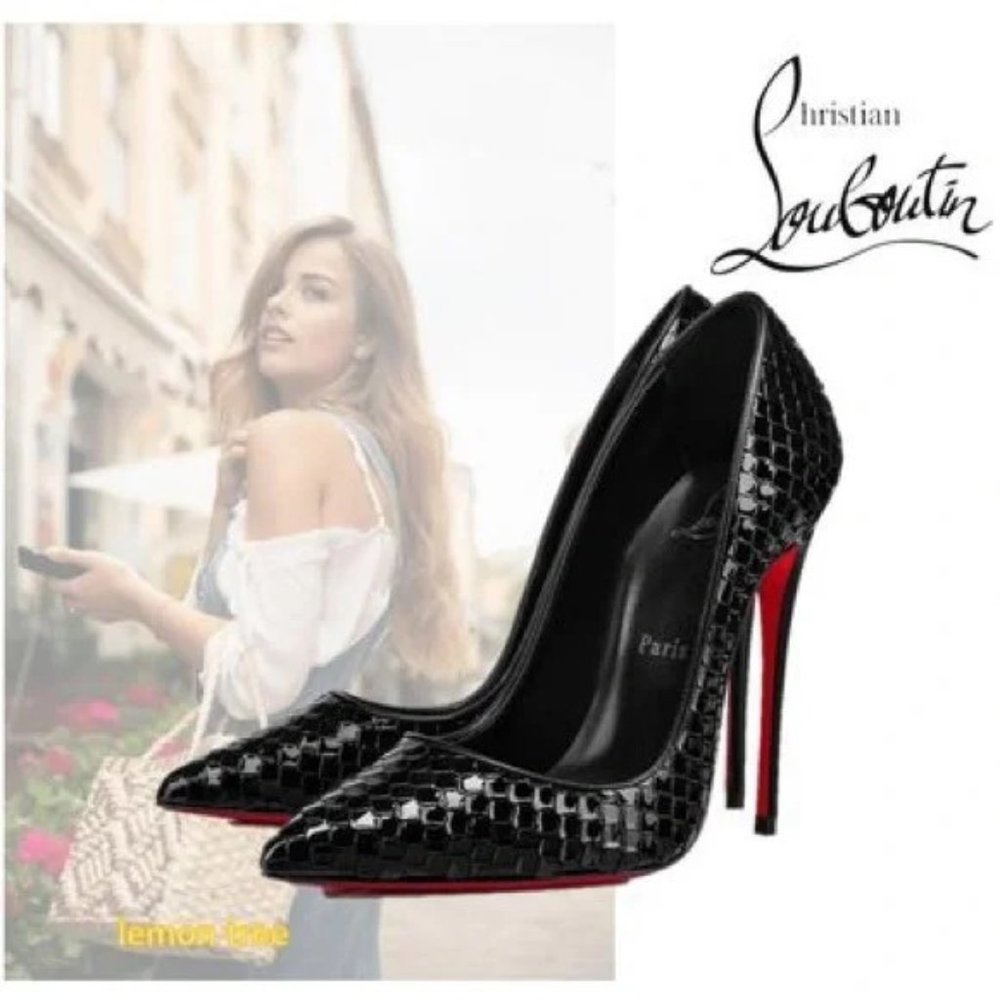 CHRISTIAN LOUBOUTIN Size 36 Kate 100 glossed lizard-effect leather pumps - Picture 3 of 7
